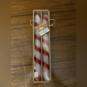 New - Glittery Red and White Spiral Candles